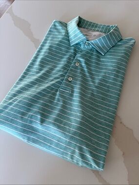 johnnie-O Men's Teal and White Striped Polo